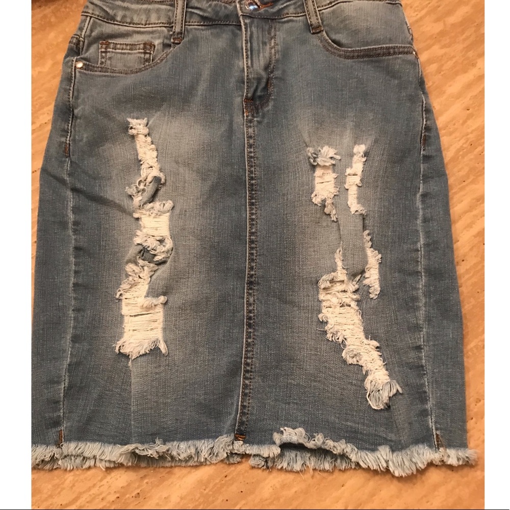 Denim Distressed Skirt